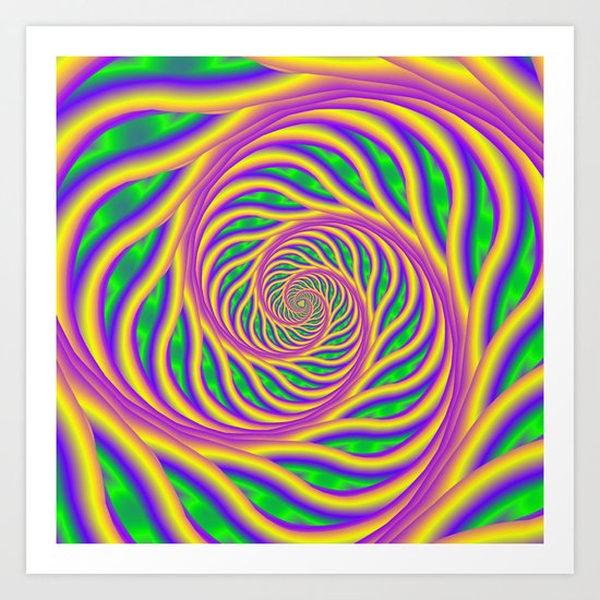 Green Pink and Yellow Spiral Art Print
