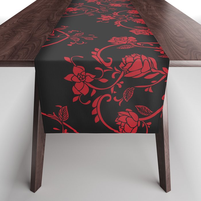 Romantic modern roses floral hearts motif vintage feel Table Runner