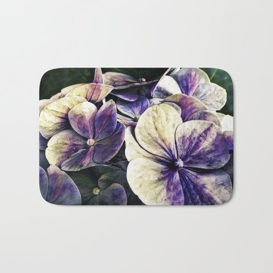 Hortensia flowers in vintage grunge watercoloring style Bath Mat