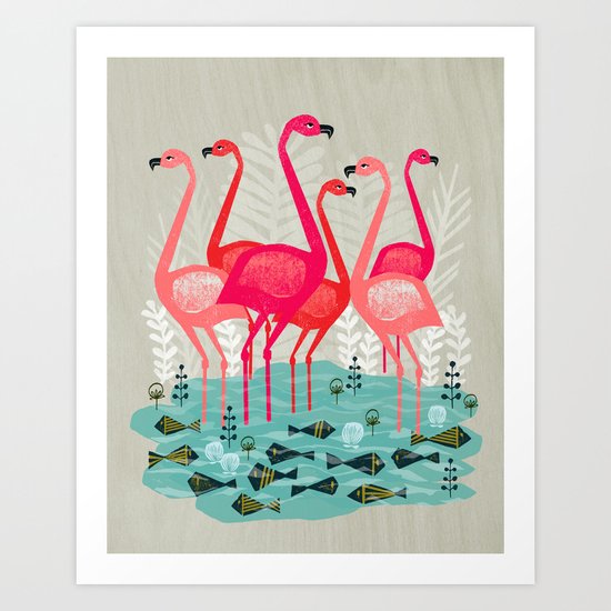 Flamingos by Andrea Lauren Art Print
