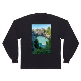 Looking at Lake Michigan through Arch Rock on Mackinac Island in Michigan Long Sleeve T-shirt