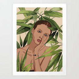 Girl with Leaves 2 Art Print
