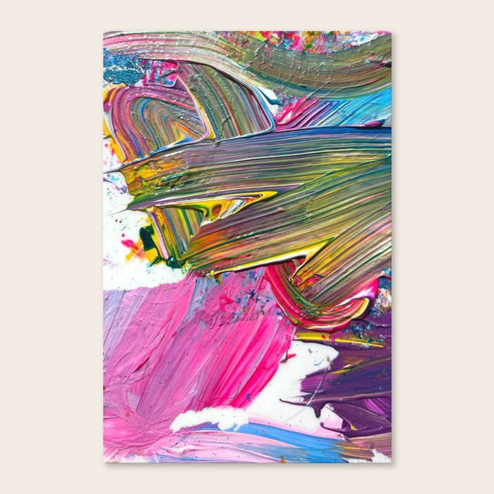 An Artist's Colorful Paint Palette with Rainbow Paint Smears Canvas
