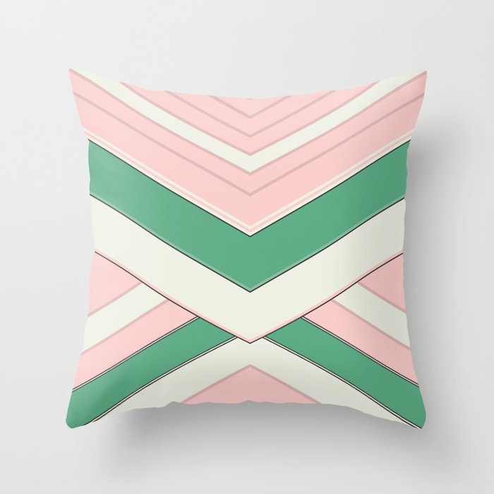 Leisure Stripes Chevron - Green and Pink Throw Pillow