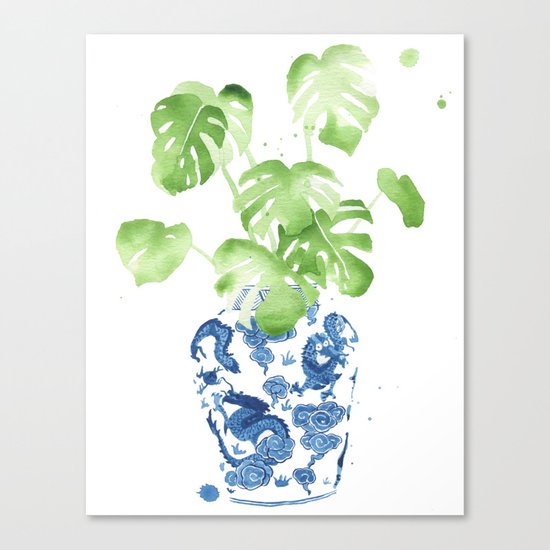 Ginger Jar + Monstera Canvas Print