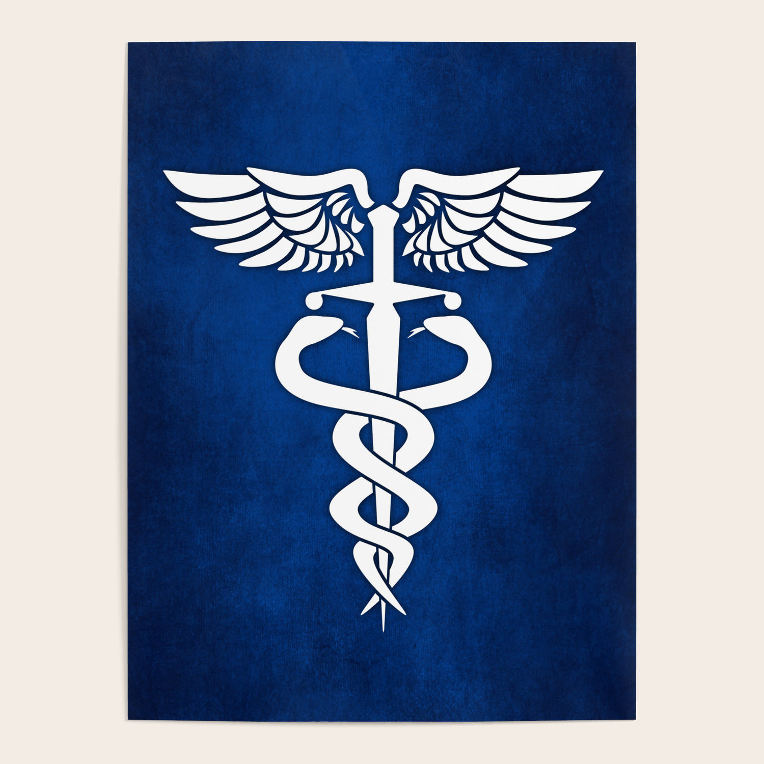 caduceus medical symbol with two snakes sword and wings poster by hobrath