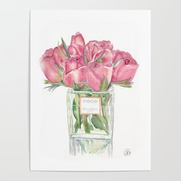 Watercolor Red Roses Vase Print Poster
