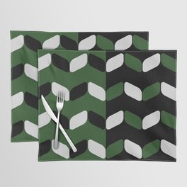 Vintage Diagonal Rectangles Black White Forest Green Placemat