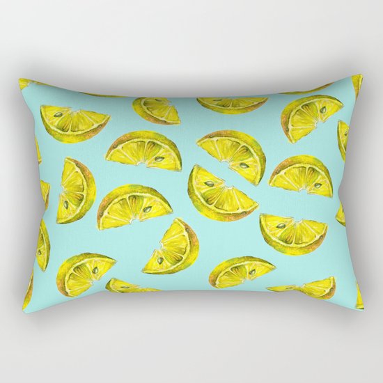 Lemon Slices Pattern Turquoise Rectangular Pillow