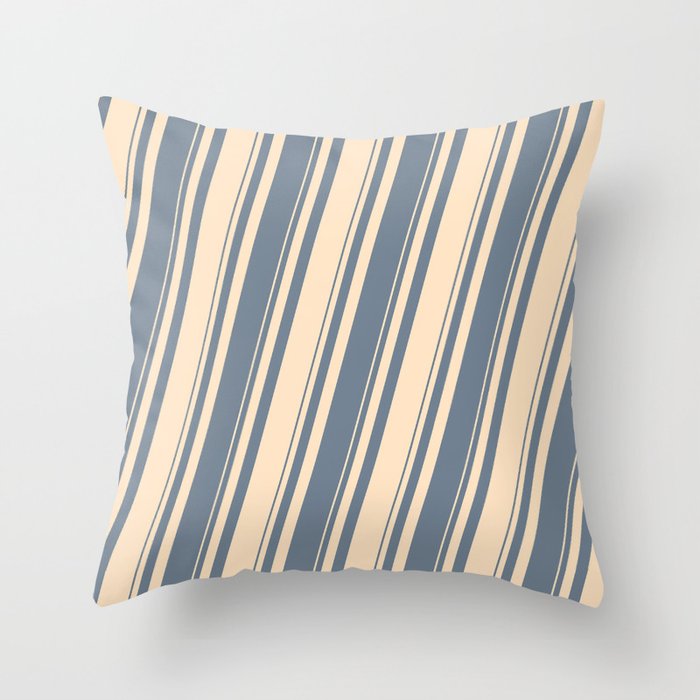 Slate Gray and Bisque Colored Stripes Pattern Throw Pillow