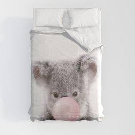 Baby Koala Blowing Bubble Gum, Pink Nursery, Baby Animals Art Print by Synplus Comforter