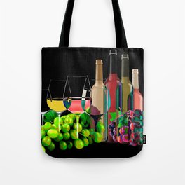 Graphic Art Composition Of Grapes, Wine Glasses, and Bottles Tote Bag