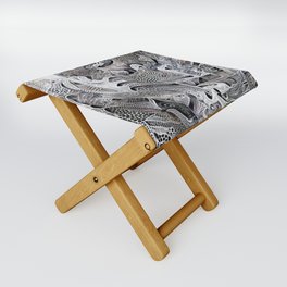 Black and White Fractals Folding Stool