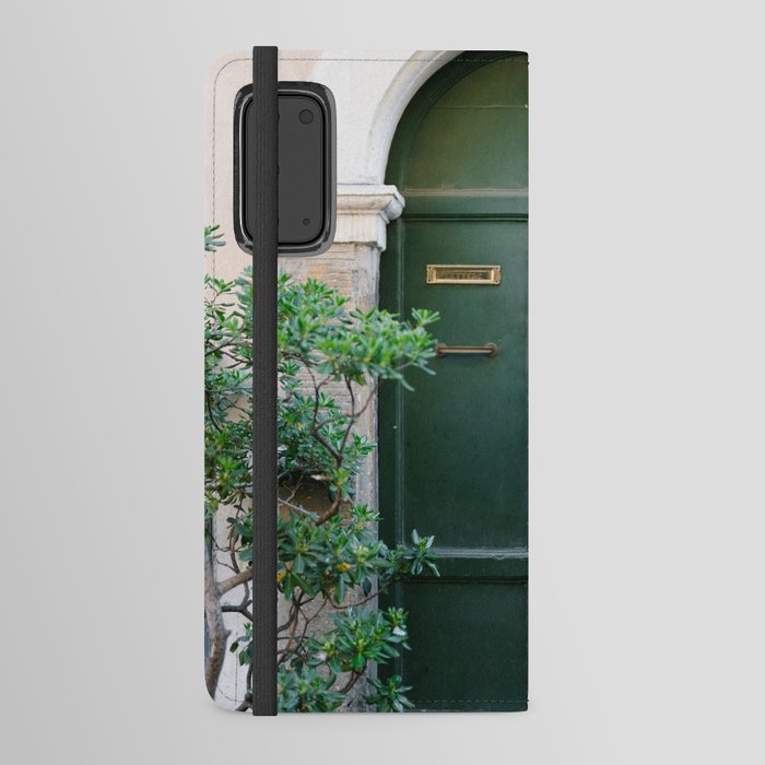 Trastevere Rome Green front door | Italy travel art print | Pastel pink house Android Wallet Case