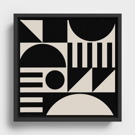 Mid Century Modern Geometric 936 Black and Linen White Framed Canvas