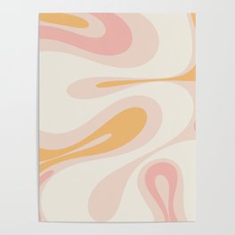 Mellow Flow Retro 60s 70s Abstract Pattern Pale Pink and Mustard Poster