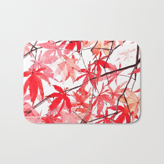 red orange maple leaves watercolor painting 2 Bath Mat