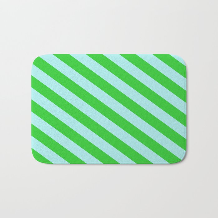 Turquoise and Lime Green Colored Stripes Pattern Bath Mat