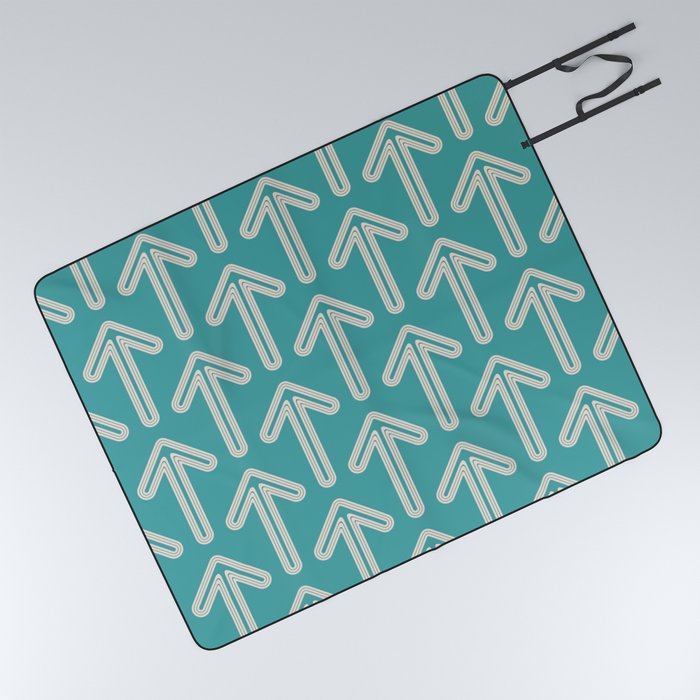 Triple Lined Arrow Pattern- Beige on Muted Turquoise Picnic Blanket