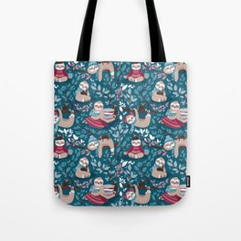 Hygge sloth // turquoise and red Tote Bag