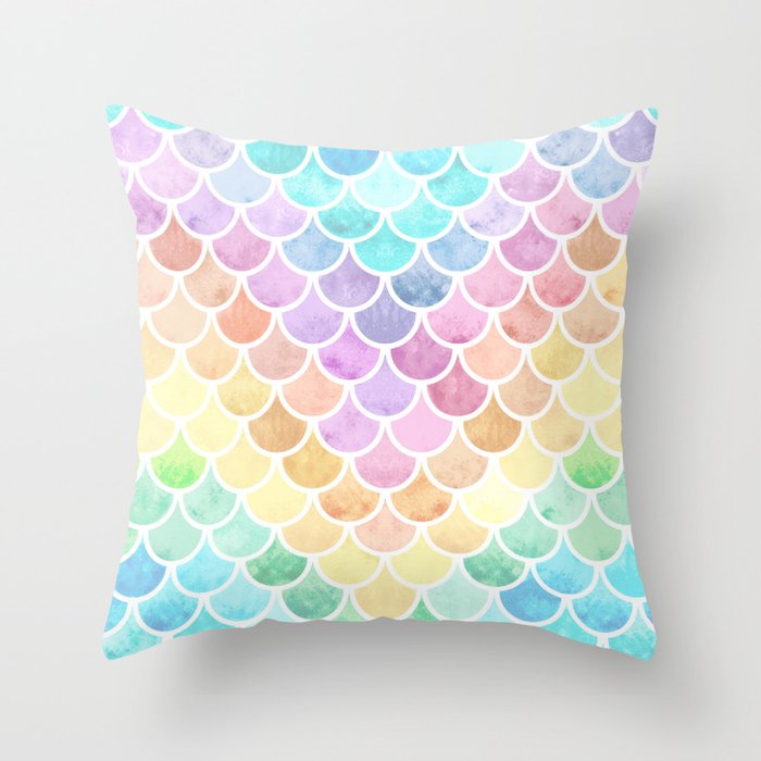Mermaid scales rainbow light Throw Pillow