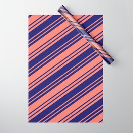 [ Thumbnail: Salmon & Midnight Blue Colored Stripes/Lines Pattern Wrapping Paper ]