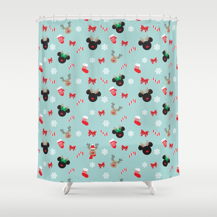 Christmas Mouse Ears Reindeers Shower Curtain