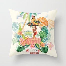 Vintage Hawaiian Travel Poster Throw Pillow