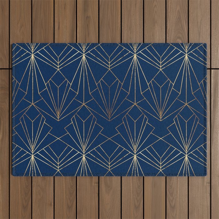 Navy Blue Art Deco - Large Scale Outdoor Rug