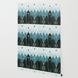 Gold Diamonds Teal Nights Art Deco Geometric - Modern Pattern Wallpaper