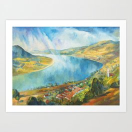 Sunlight on the Danube River landscape painting by Istvan Szonyi Art Print