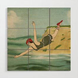 Diving In Vintage Inspired Early Swimming Girl Wood Wall Art