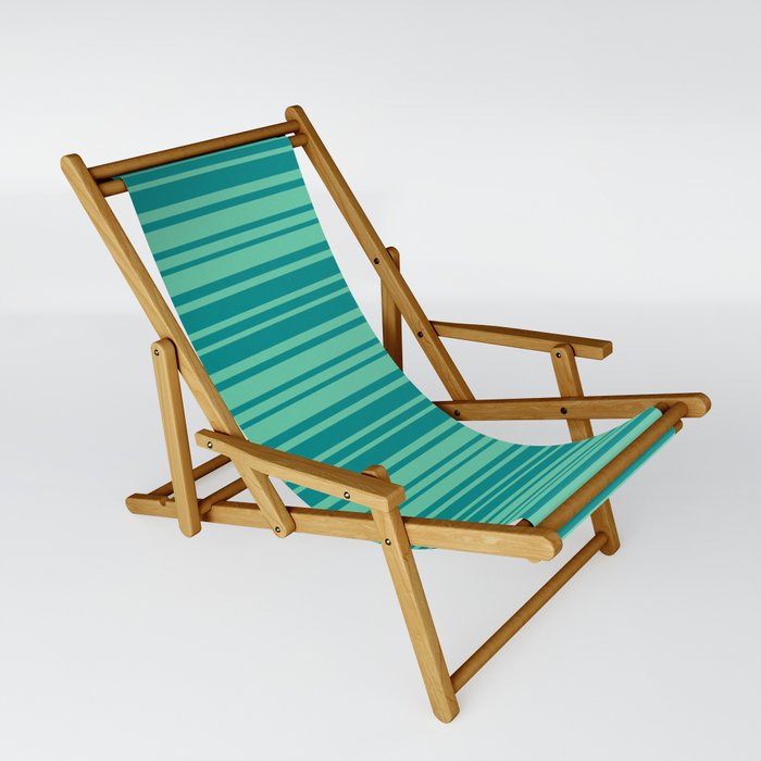 Aquamarine and Dark Cyan Colored Stripes Pattern Sling Chair