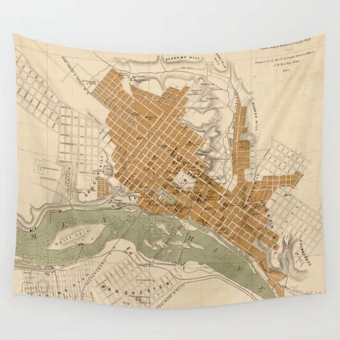 Vintage Map of Richmond VA (1864) Wall Tapestry by BravuraMedia  Society6