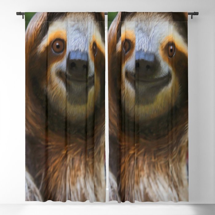 Happy sloth eating hibiscus flowers Blackout Curtain
