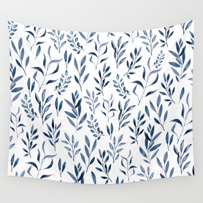 Eucalyptus - Watercolor Blue Leaves  Wall Tapestry