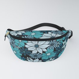Blue Turquoise Flower Doodle Pattern Fanny Pack
