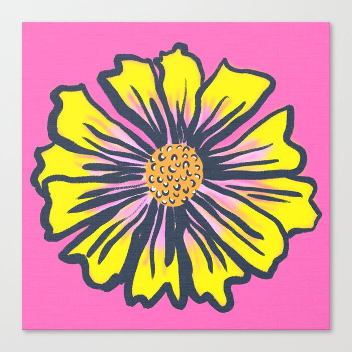 Mid-Century Modern Spring Daisy Flower Hot Pink And Yellow With navy Blue Accents Floral Art Print Canvas Print