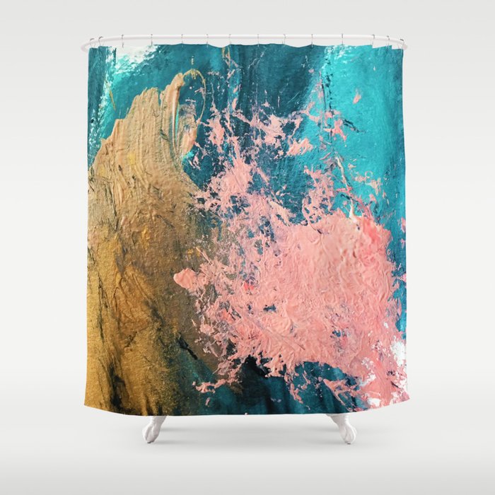Coral Reef [1]: colorful abstract in blue, teal, gold, and pink Shower Curtain