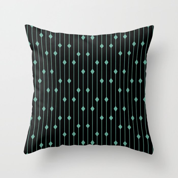 Minimal mint green diamonds and lines on black Throw Pillow