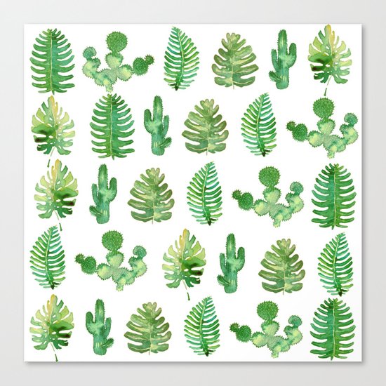 tropical leaves and cactus Canvas Print