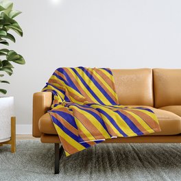 [ Thumbnail: Dark Blue, Yellow, and Chocolate Colored Striped/Lined Pattern Throw Blanket ]