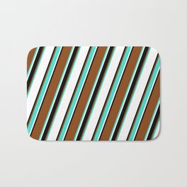 [ Thumbnail: Brown, Turquoise, White, and Black Colored Lines/Stripes Pattern Bath Mat ]