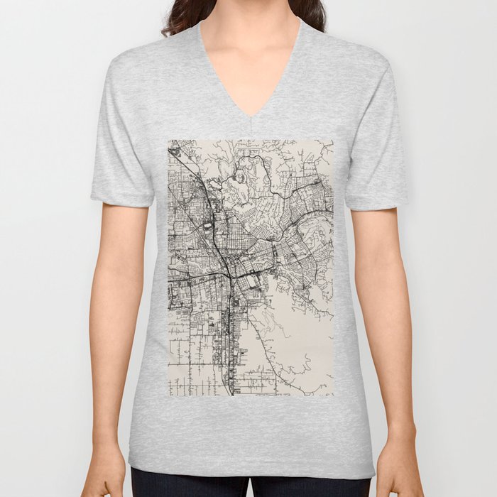 Santa Rosa USA - City Map - Black and White Aesthetic V Neck T Shirt