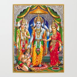 Lord Ram Devi Sita, Laxman Lord Hanuman Painting Poster