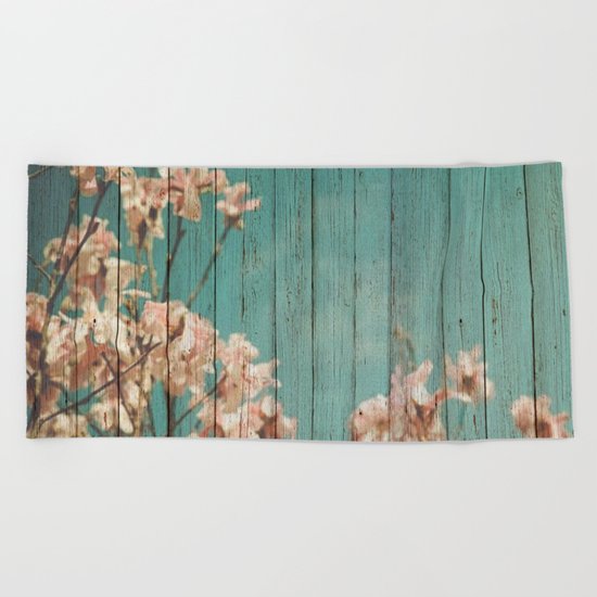Sweet Flowers on Wood 02 Beach Towel