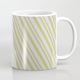 [ Thumbnail: Dark Khaki and Light Grey Colored Lines Pattern Coffee Mug ]