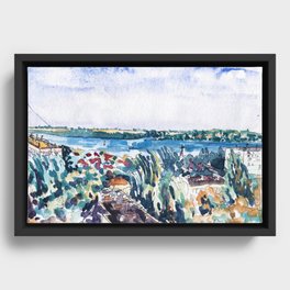 Dnipro river, Ukraine, Zaporizhzhya, Cityscape, plein air Framed Canvas