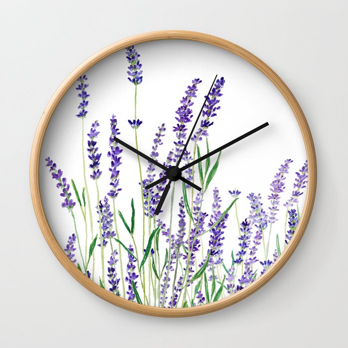 lavender watercolor horizontal Wall Clock