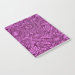 Woodblock print repeating pattern in purple Notebook